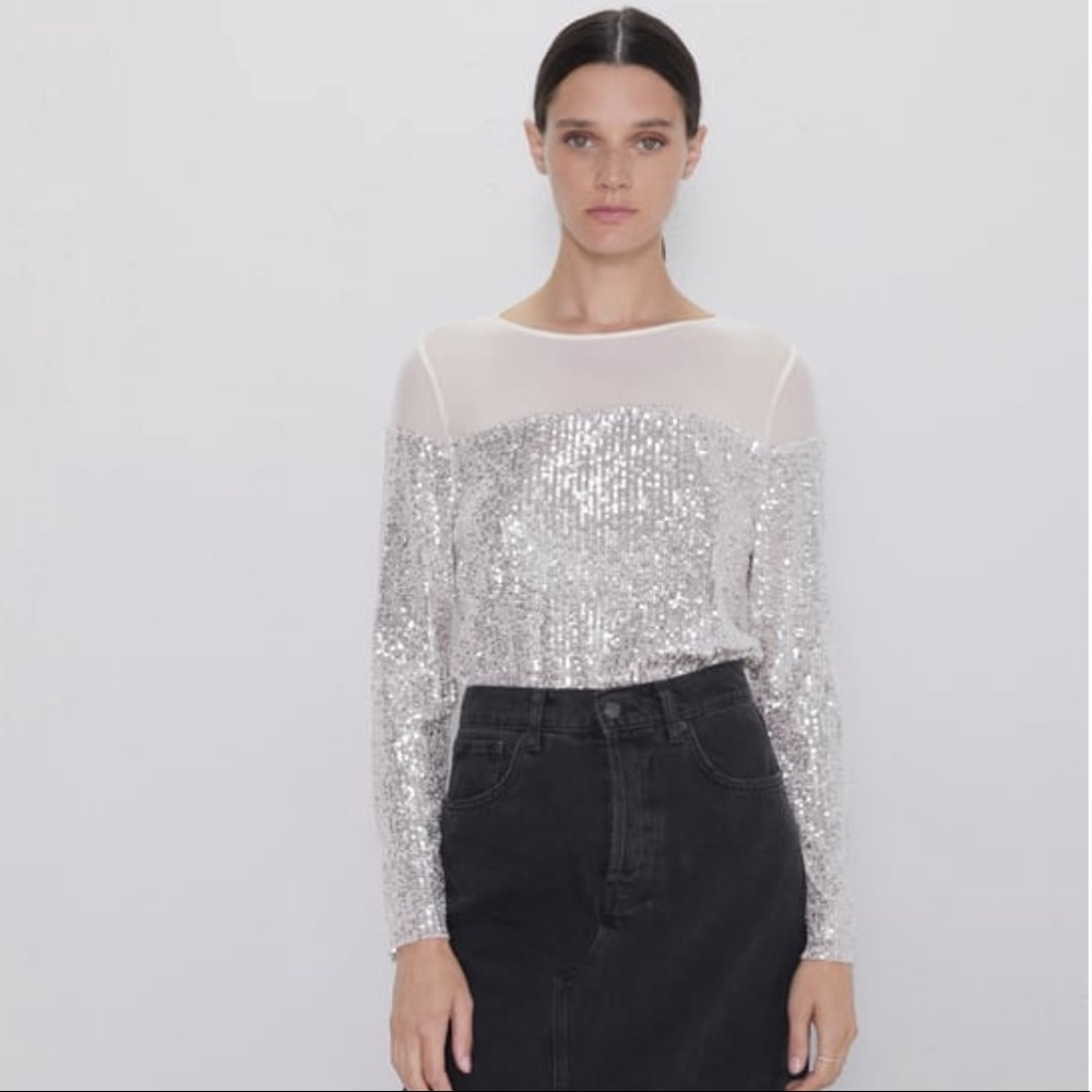 Zara Combined Sequin Top NWT